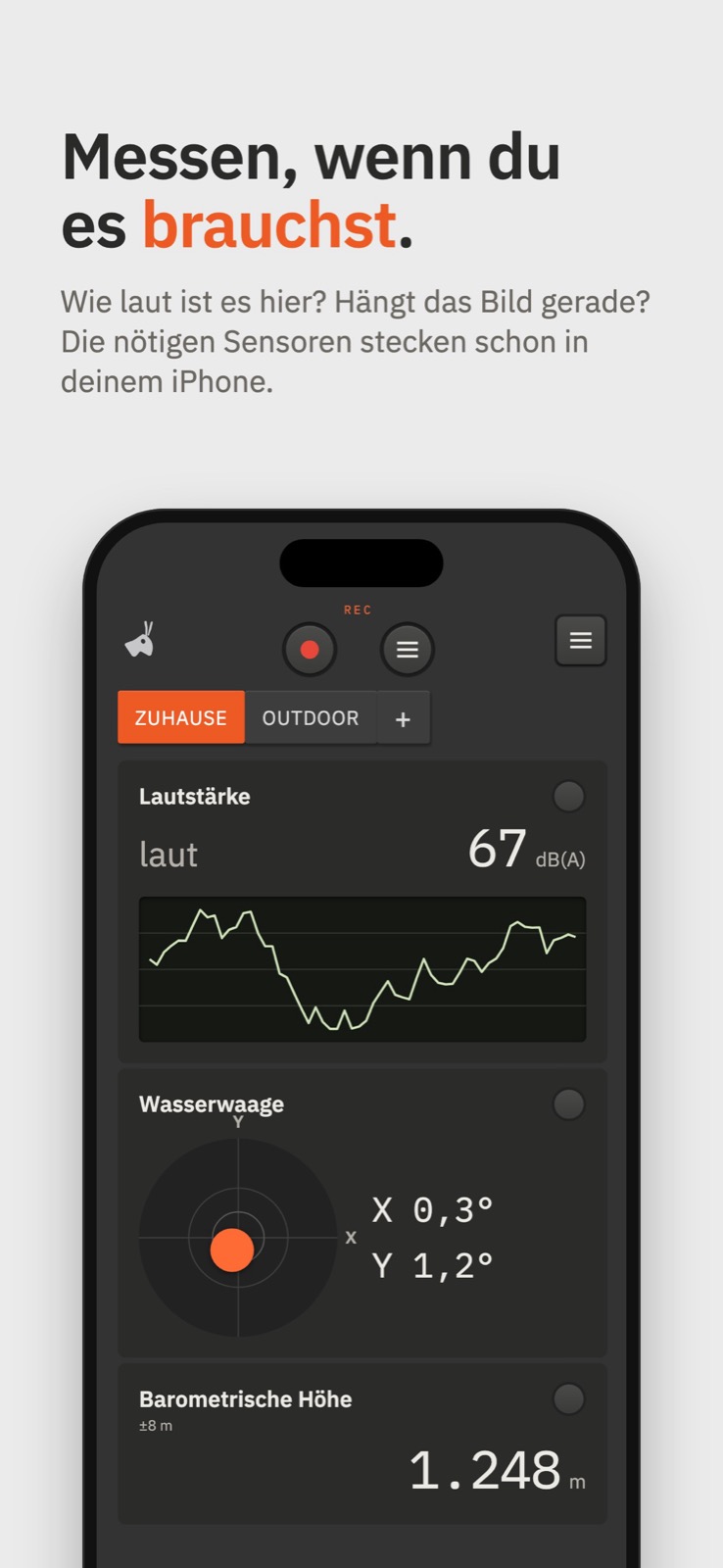 Wasserwaage und Lautstärkemessung in Sensorhopper
