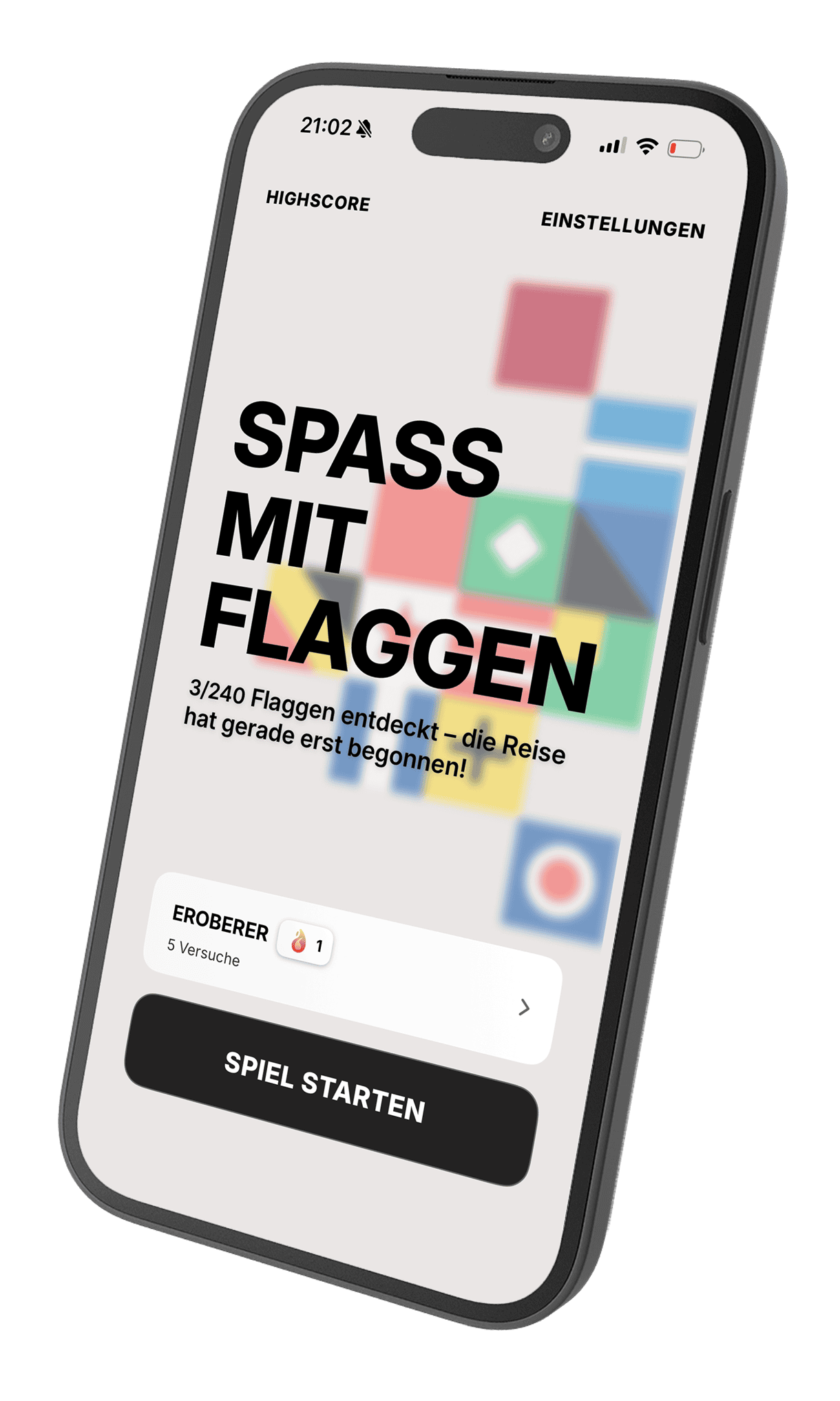 Flagle App Startbildschirm – Spaß mit Flaggen, täglich neues Rätsel